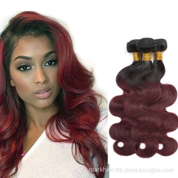 SPARK  Wholesale Ombre Hair Extensions Virgin Hair Body Wave Colored  1b 99J Remy Human Hair Weave Bundles